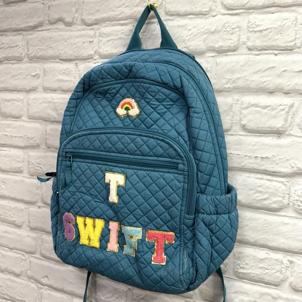 Vera Bradley Teal Quilted Backpack Taylor Swift Rainbow Embroidered‎